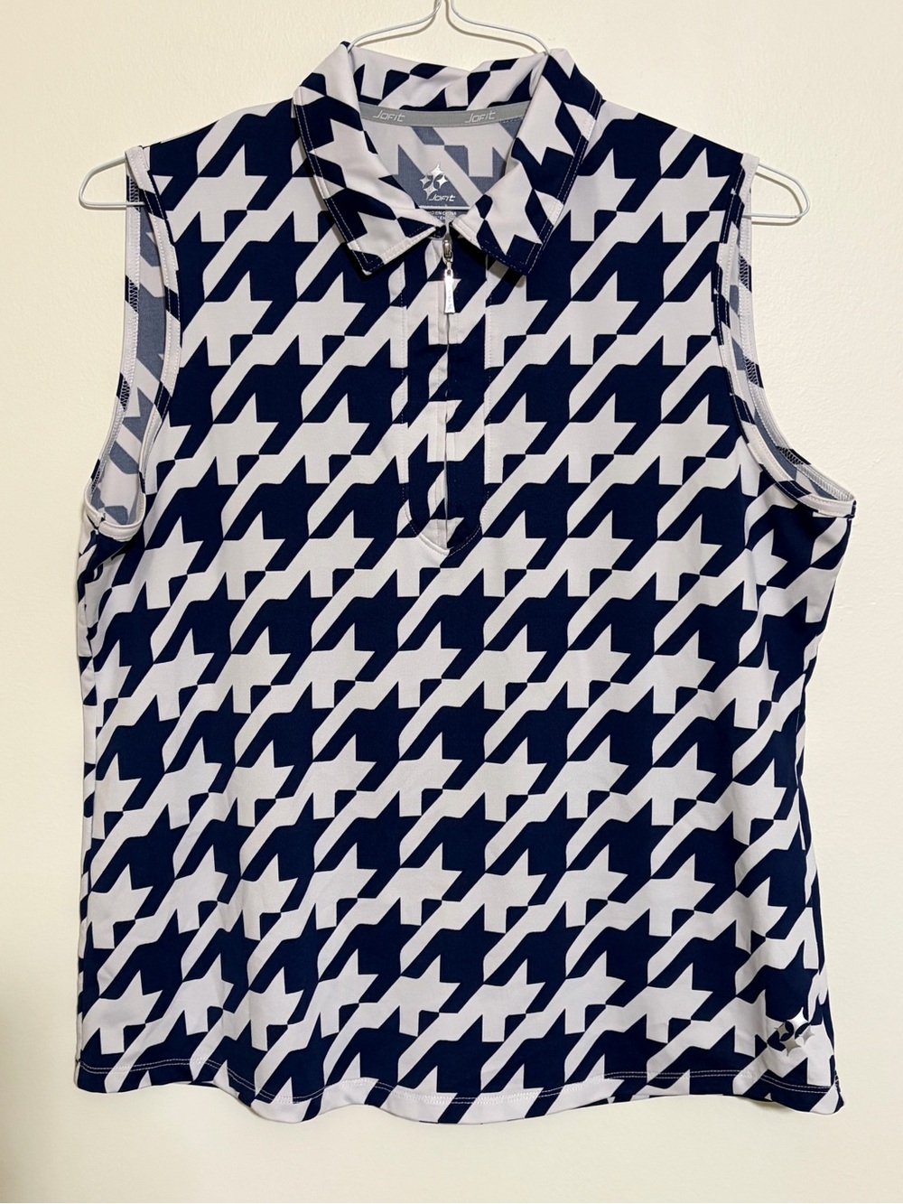 JoFit Women's Sleeveless Polo golf shirt - Navy and White Houndstooth Size XL